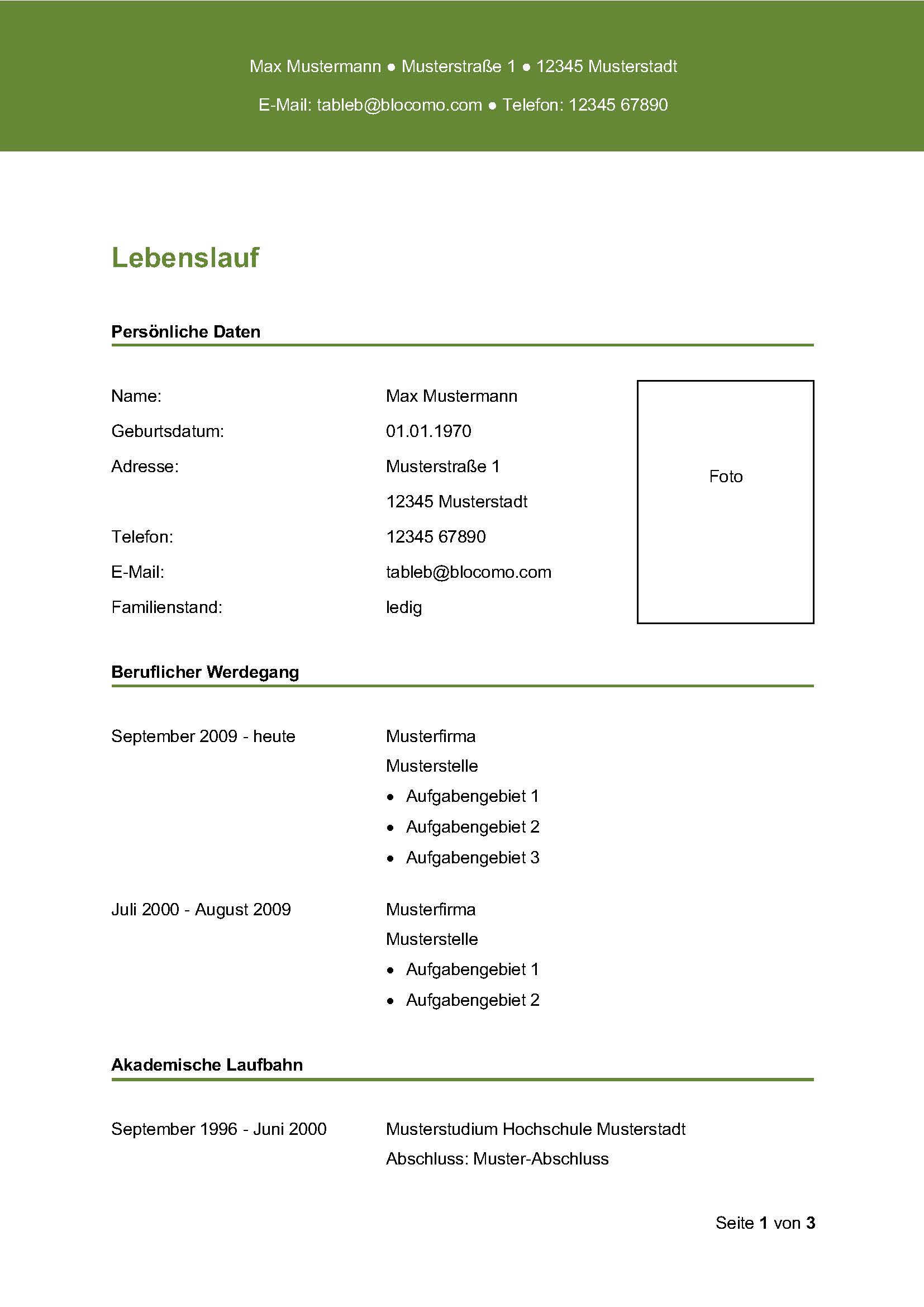 Lebenslauf Vorlage "modern – grün" – Bewerbungen.de