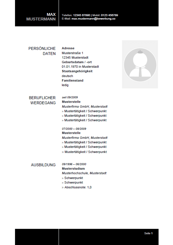 Lebenslauf Vorlage Professionell Layout Modern Schwarz